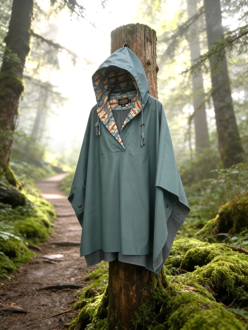 Pendleton Waterproof Hooded Poncho with Patterned Lining